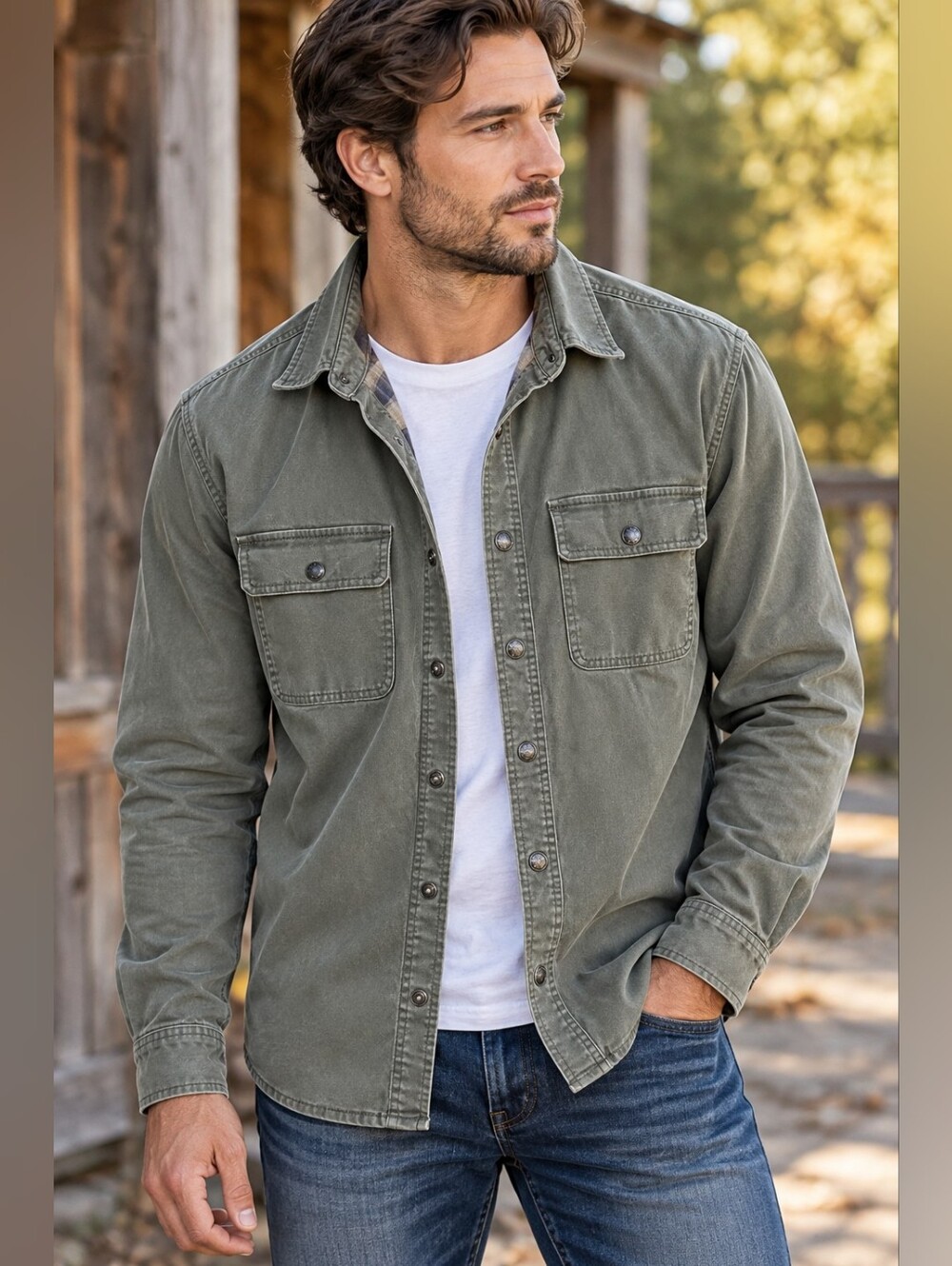 BC Clothing Co Heritage Men's Olive Green Utility Overshirt Shacket Small